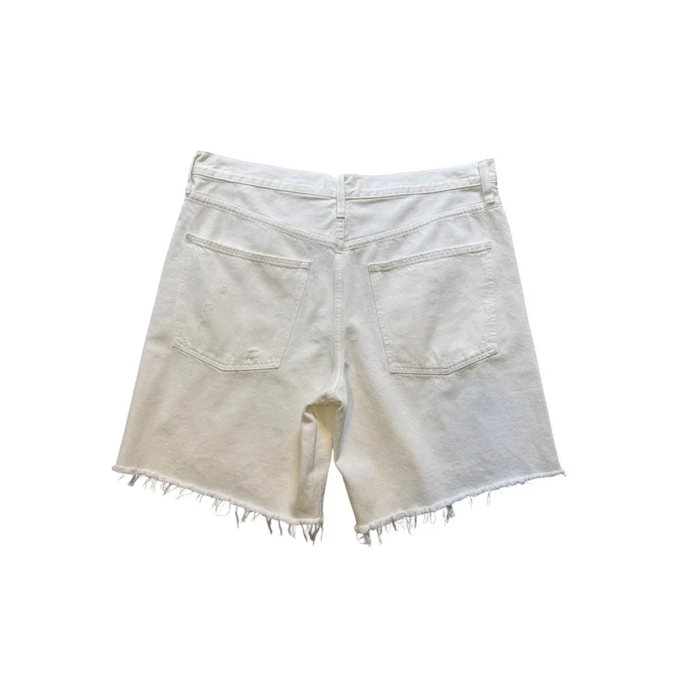 Madewell Essex Long Baggy Shorts White Distressed Raw Hem NZ135 Womens 14 32 NEW